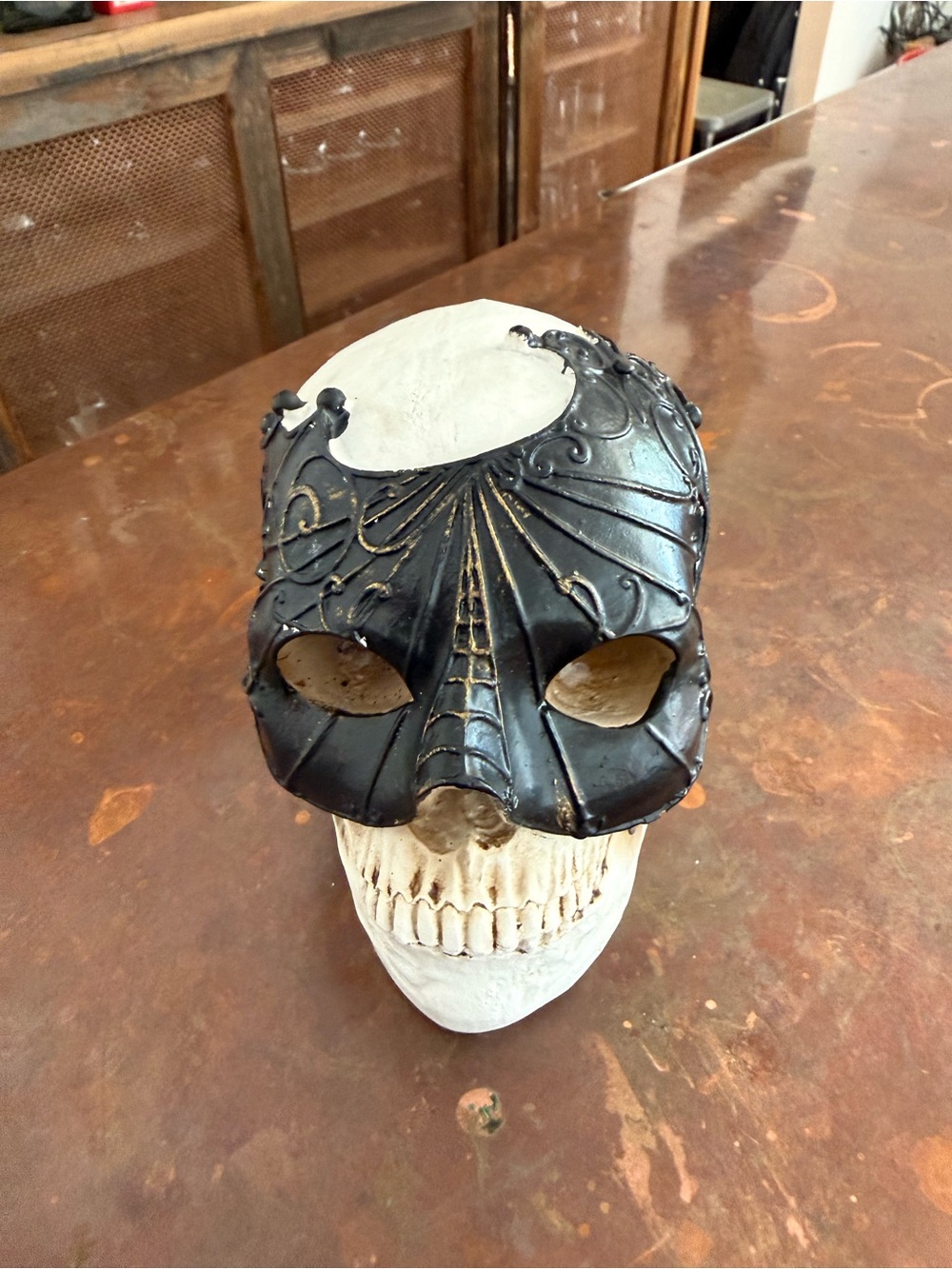 Ashland Black and Ivory Decorative Skull with Filigree Mask